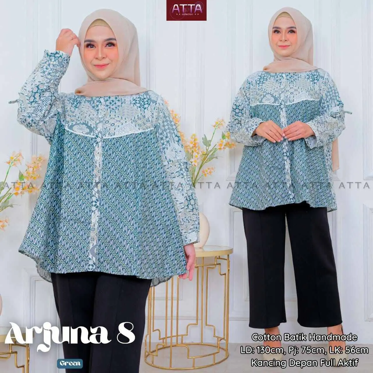 Arjuna #8 Blus Jumbo 5L LD130 PJ 75 cm Muat BB 80 - 115 kg Kemeja Kerja Wanita Katun Batik Handmade