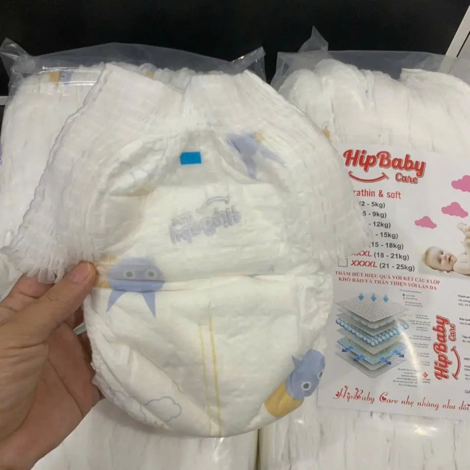 Combo 100 Bỉm HipBaby đủ size mỏng 2mm thấm hút 500 - 600m Cho Bé Voi Nhộng Chũn