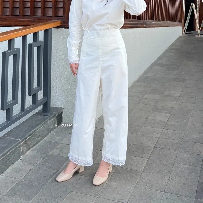 PORO NAKA - INARI Pants | Celana Panjang Wanita, Long Pants, Celana Kantor Cullote Cotton Motif Renda