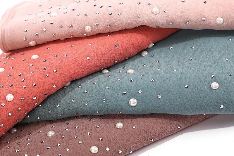 Malaysia Indonesia Pearl Chiffon material Baotou scarf rhinestone porcelain decorative fashion headscarf_voghion.com