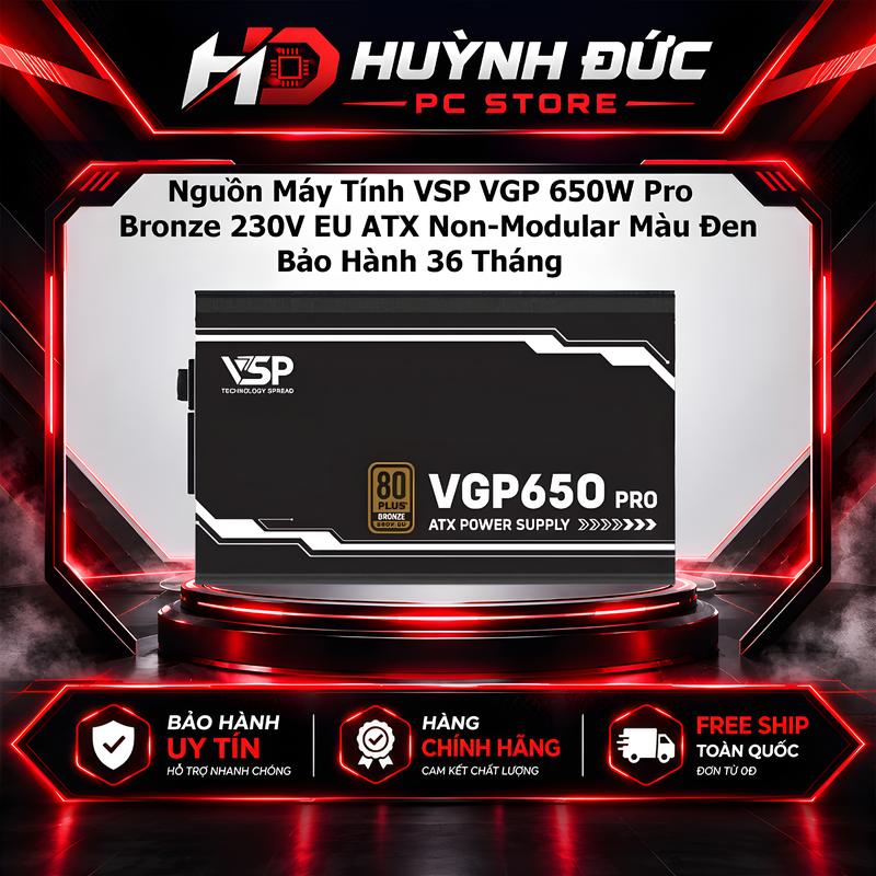 Nguồn Máy Tính VSP VGP 650W Pro Bronze 230V EU ATX Non-Modular Màu Đen