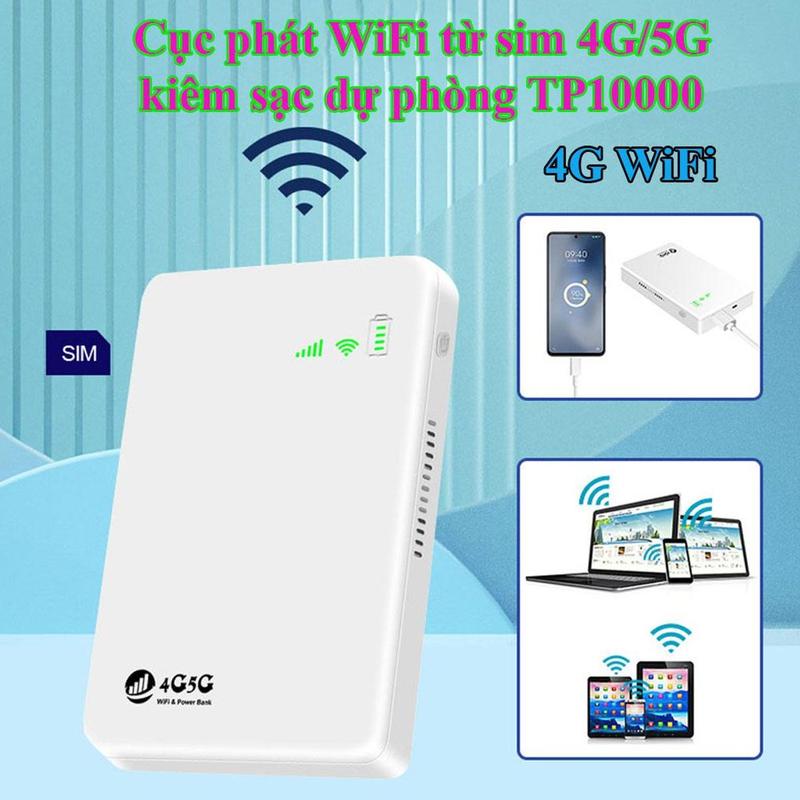 Cục phát wifi từ sim 4G/5G kiêm pin sạc dự phòng 10000mAh, bộ phát wifi TP10000 tốc độ cao 300Mbps pin 20h-25h