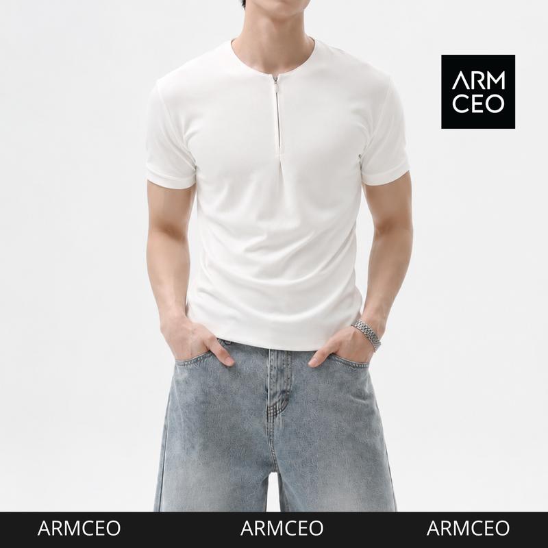 Áo thun nam cổ khóa ARMCEO Details tay ngắn form gọn, chất liệu cotton co giãn, thấm hút -ART15