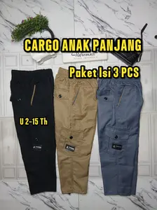 Paket Murah 3 Celana Cargo Anak Panjang Laki- Laki Perempuan Unisex Usia 3-12 Th American Drill Lingkar Pinggang Karet Fleksibel - Fashion Anak