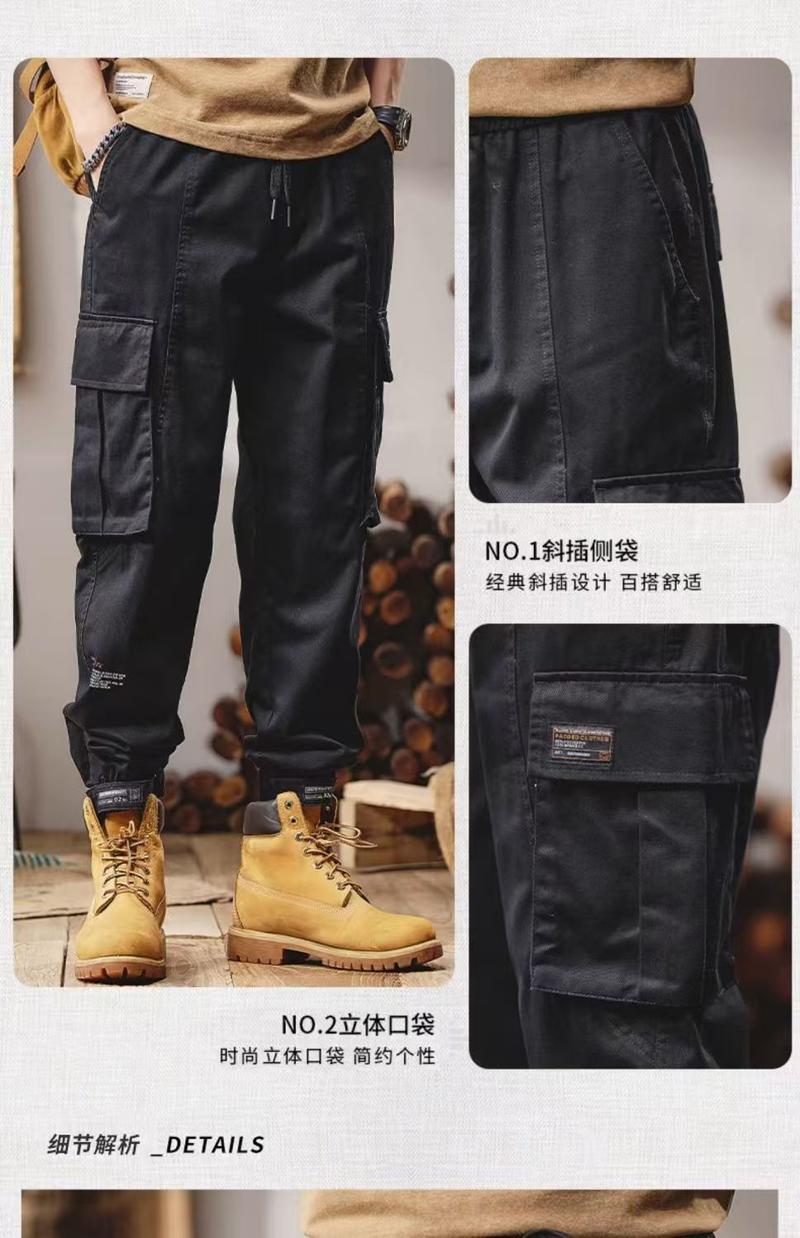 Product Introduction of Men's ankle binding cargo pants Men's retro outdoor paratrooper pants Men's American loose casual pants Men's trendy brand fashionable cargo pants 2
