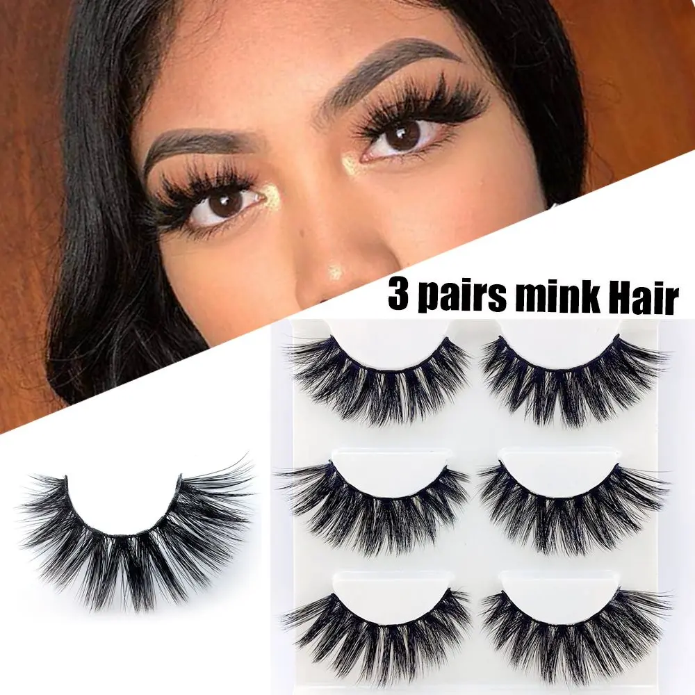 SKONHED 3 Pairs Light -weight Full Volume Handmade Eyelashes Extension False Eyelashes 3D Mink Hair Thick Long