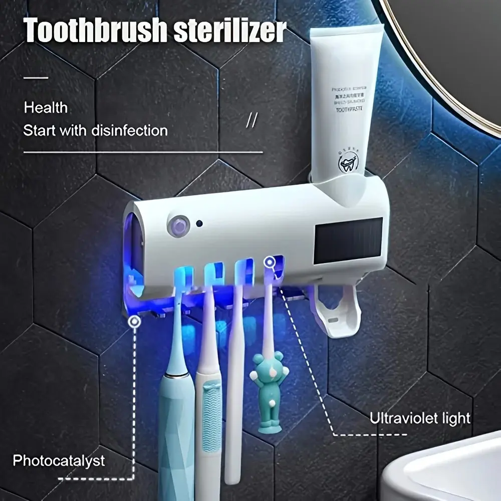 Toothbrush Holder Wall Mounted Solar UV Light Ultraviolet Toothbrush Sterilizer Automatic Toothpaste Holders Bathroom Accessory