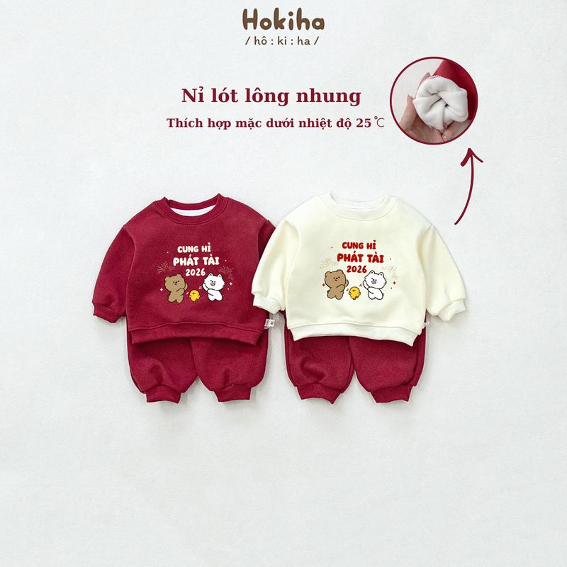   Hokiha  B338- Bộ quần áo Tết "Cung hỉ phát tài" nỉ lót lông nhung cho bé đáng yêu vải nỉ mềm mịn ấm áp size 8-17kg 