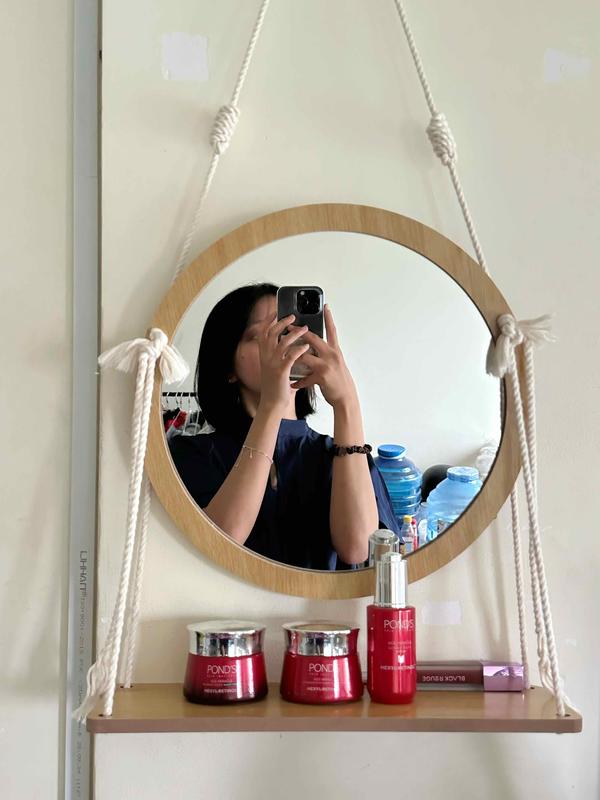 Gương tròn treo tường Decor , gương viền gỗ đường kính 30cm Decor Phòng , tặng dây thừng và đinh treo không khoan tường.