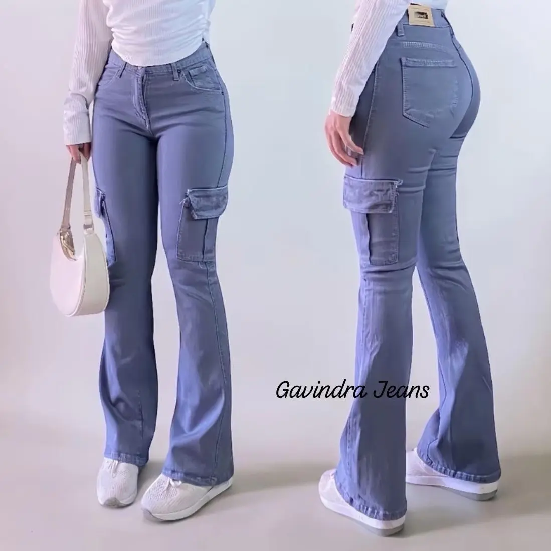 Hw Cutbray Cargo Jeans Wanita - Celana Jeans Wanita - Kargo Cutbray Jeans Highwaist Wanita Streetch