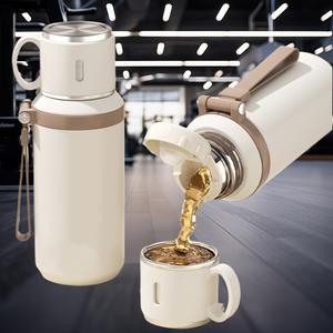 ステンレス鋼製 保温ボトル 600ML/1L ロープ付き、コーヒーカップとしても使用可能、アウトドア用 キャンプ・サイクリングに最適、家庭やオフィスでも使用可能なポータブルフラスコ