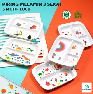 TOPTREE Kitchenware /Piring Anak Tiga Kisi Karakter Ultraman Dino Lucu Piring Sekat Anak Melamin Tebal