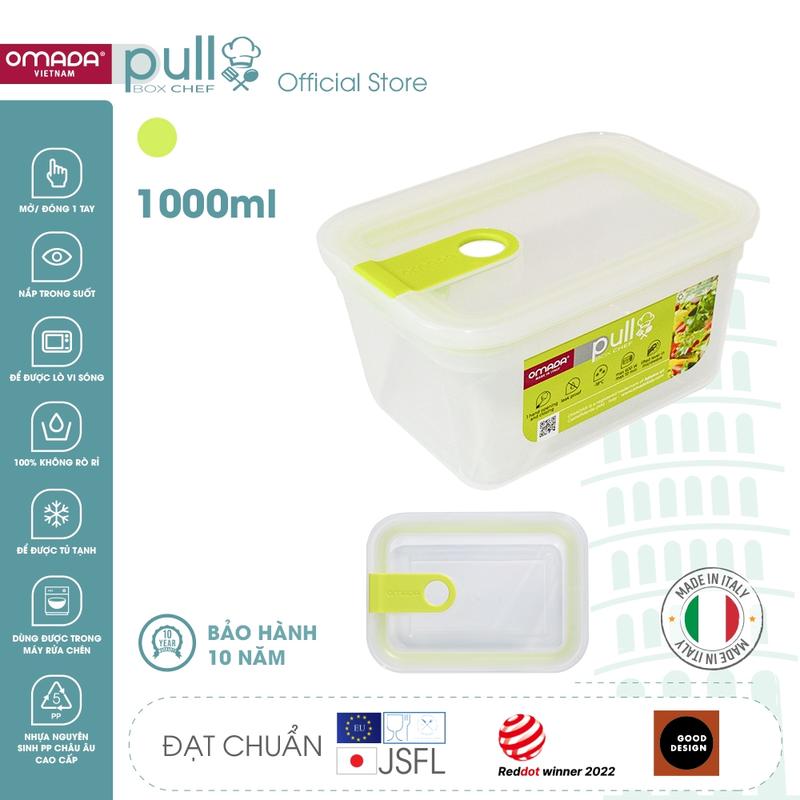 Hộp đựng thực phẩm cao cấp nhựa nguyên sinh Pull Box Chef sản xuất 100% tại Italy 1000ml Vàng chanh bảo hành 10 năm