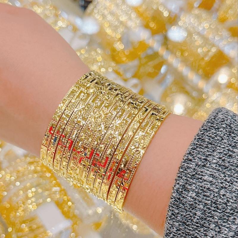 Bộ 7, Bộ 9 Chiếc Vòng Ximen Đồng Vàng Mẫu Vạn Lý 18k Màu 610 Sài Gòn Bảng 4Li Có Khóa Lưỡi Gà. Mang Hàng Ngày Không Phai Trắng