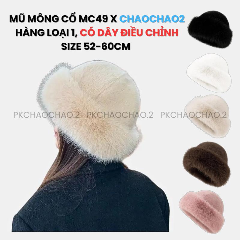 MC49 Mũ Lông Mông Cổ Chóp Tròn Cho Nữ Size 52-60cm Có Dây Điều Chỉnh