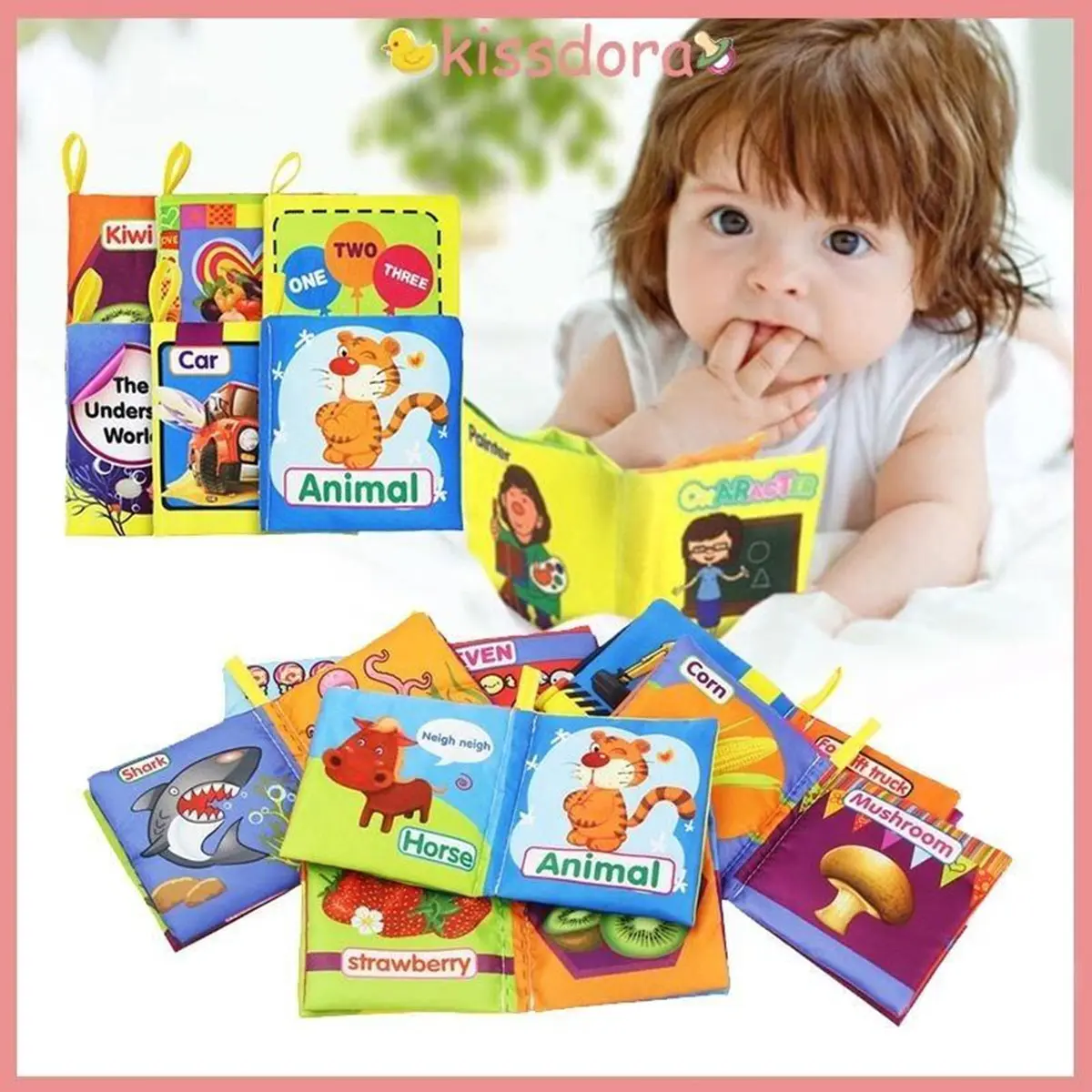 KISSDORA Baby soft cloth books infant cloth book Early Learning Cartoon Cloth Book