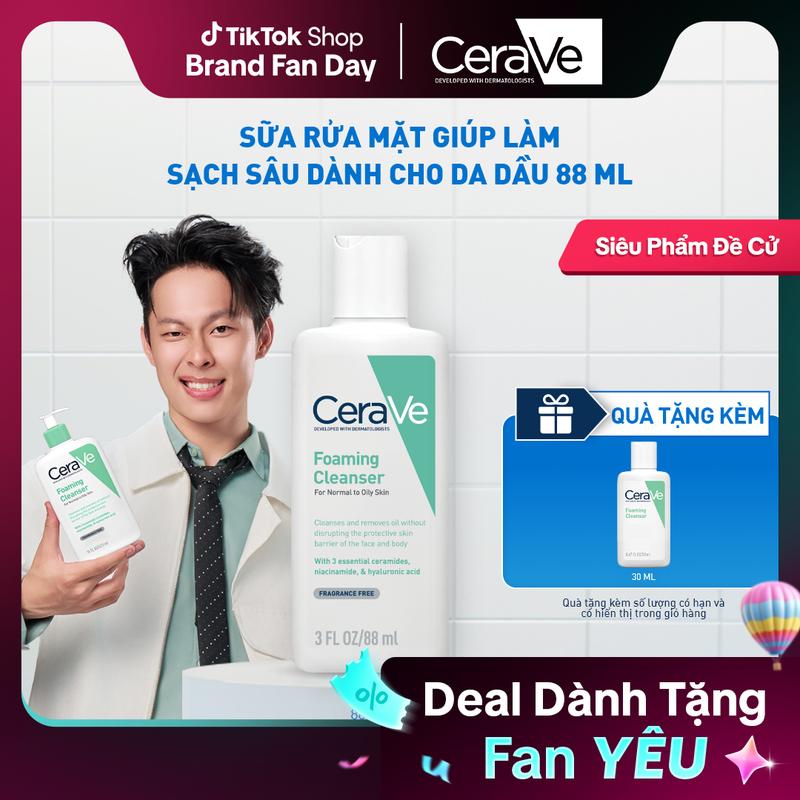 [DEAL HOT] Sữa rửa mặt giúp làm sạch sâu dành cho da thường và da dầu CeraVe Foaming Cleanser 88ML. Sữa rửa mặt tạo bọt làm sạch sâu dịu nhẹ và cung cấp độ ẩm cho da. Chăm sóc da_Sữa rửa mặt_Skincare cho Nam và Nữ_Cleansing