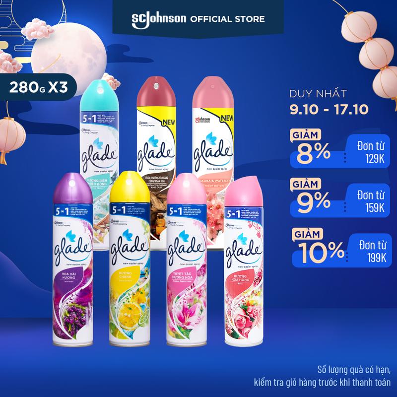 GLADE Combo 3 Xịt Thơm Phòng Khử Mùi Lưu Hương Tự Nhiên 280mlx3