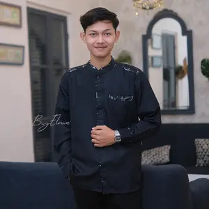 Baju Koko Pria Lewasa Lengan Panjang Yisunsin El Rumi Original Hitam Slimfit