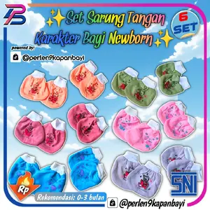 6 Set (12 Pasang) Sarung Tangan Kaki Bayi Newborn Warna Random Karakter Bahan katun Cewek Cowok Unisex