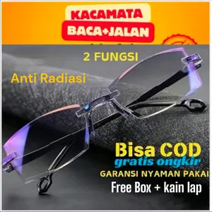Kacamata 2 in 1 (Baca & Jalan) Double Fokus Lensa Anti Silau untuk Pria dan Wanita, Jadi Lebih Praktis Free Box Dan Kain Lap Wajah Tampil Elegan