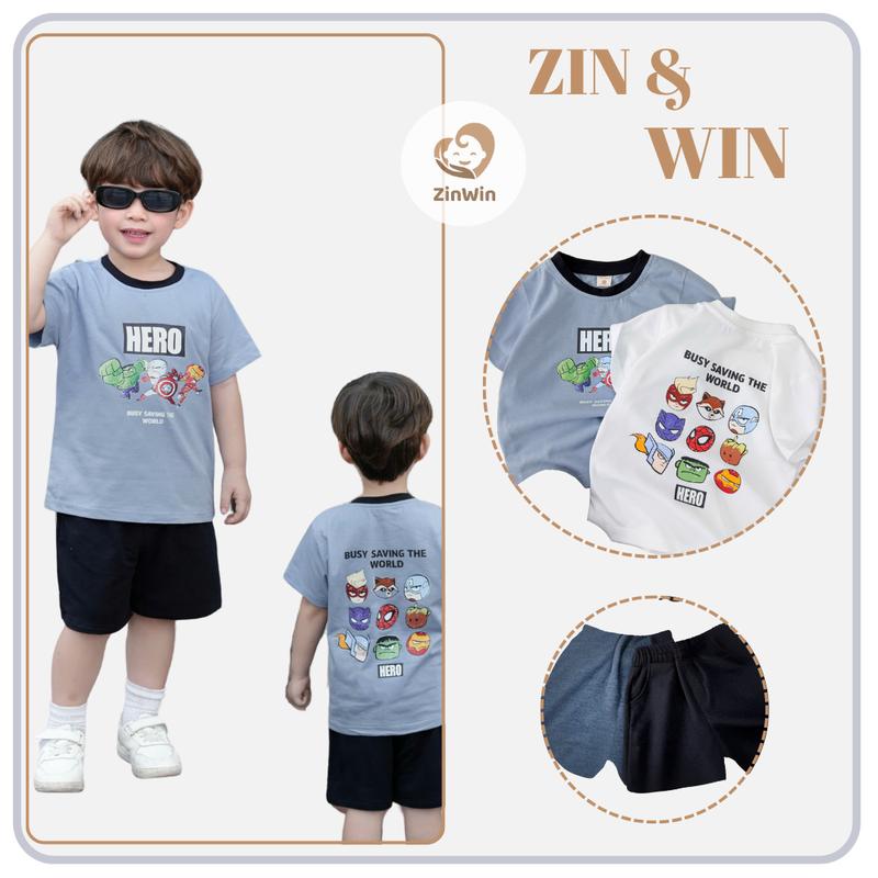 ZinWin Shop Đồ bộ bé trai ZinWin Shop Quần áo bé trai dáng ngắn tay cotton thoáng mát năng động size 80-140 màu sắc tươi sáng - SP006731