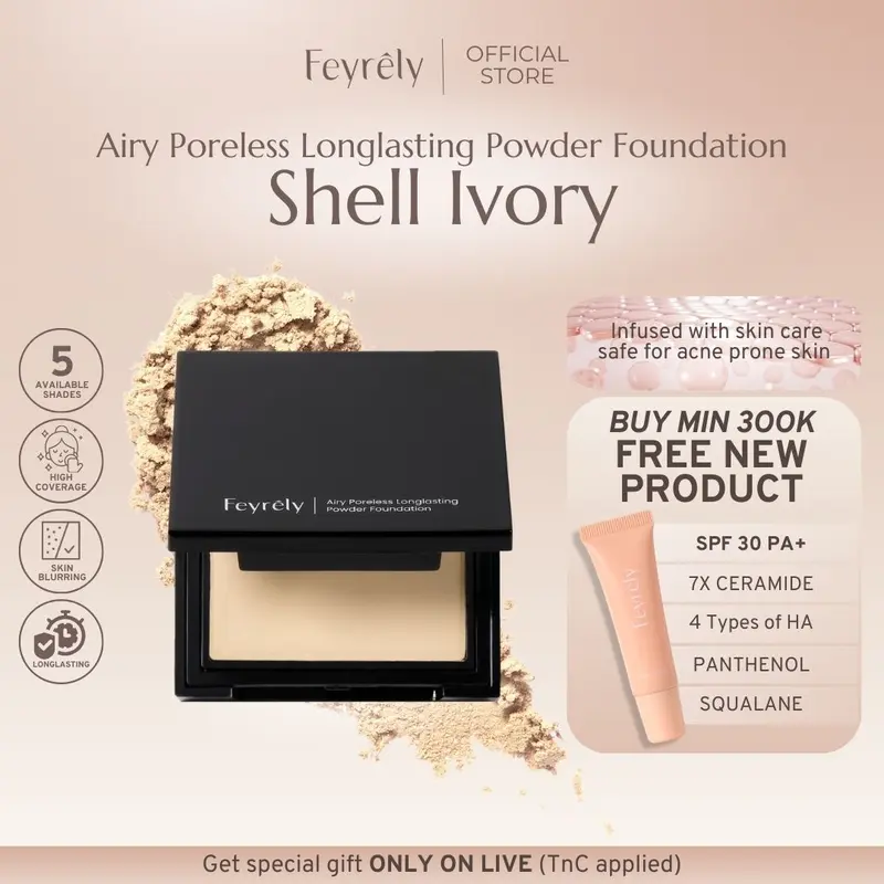 FEYRELY AIRY PORELESS LONGLasting POWDER FOUNDATION - 5 Shades Concealer Kering Oily 1