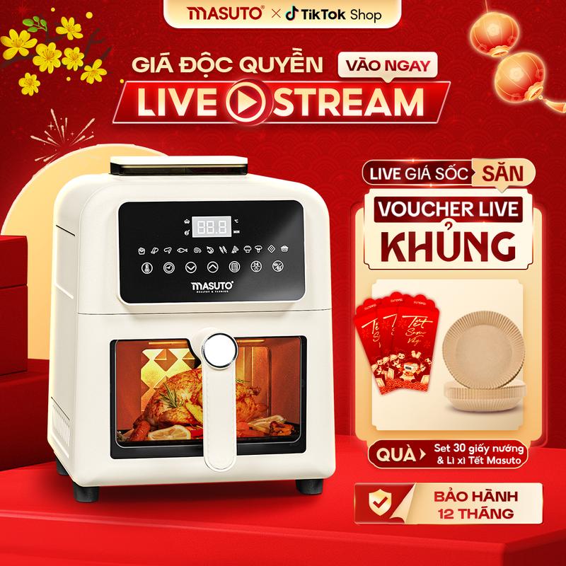  Nồi chiên không dầu kim loại 2 tầng đốt phun sương 6 lít Masuto MSKing 1700W - Nồi chiên 2 tầng đốt trên dưới đối lưu không cần trở lật bảo hành chính hãng 12 tháng TCC 