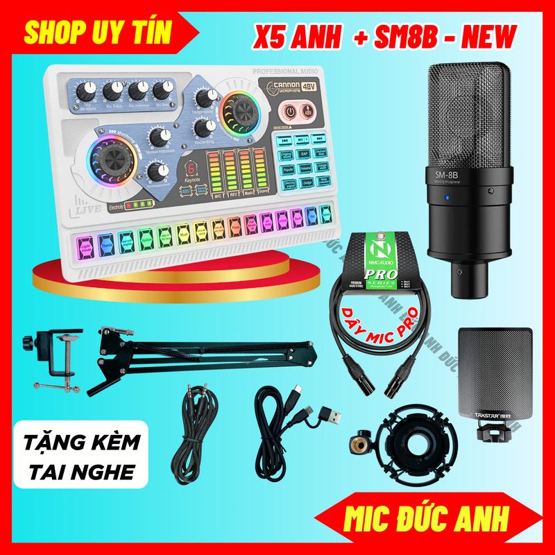  Bộ Sound Card X5 Mic SM8B New 2025 Màu Đen Chuyên Thu Âm Hát Livestream Chuyên Nghiệp Âm Thanh Nổi Phụ Kiện Âm Thanh 