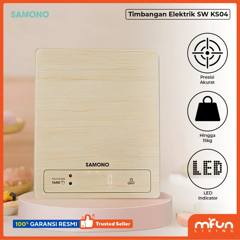 SAMONO Timbangan Elektrik 15 KG Dapur Kaca Digital LCD Display Wood SW-KS04