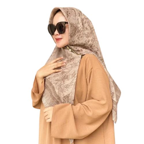 Jilbab Segiempat Voal Motif Instan Resleting Dagu Hijab Zipper Motif Segiempat Instan Lembut Nyaman Kerudung Printing Muslim Santai Harian 3