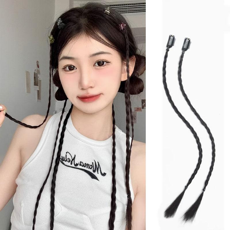 Tóc Giả Mô Phỏng, Phong Cách Y2K, Phong Cách Ngọt Ngào Và Ngầu, Bện Nhuộm, Dành Cho Nữ, Bện Đấm Bốc, Kẹp Tóc Đuôi Ngựa Đôi, Tóc Giả Dreadlocks Cô Gái Nóng Bỏng, 1 Mảnh 0