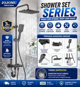 JOJOMU Shower Set Lengkap Anti Bocor Termosatik Premium Kepala Shower Adjustable 70-110cm Hand Shower Faucet Tembaga Anti Karat Paket 5-in-1 untuk Kamar Mandi Modern
