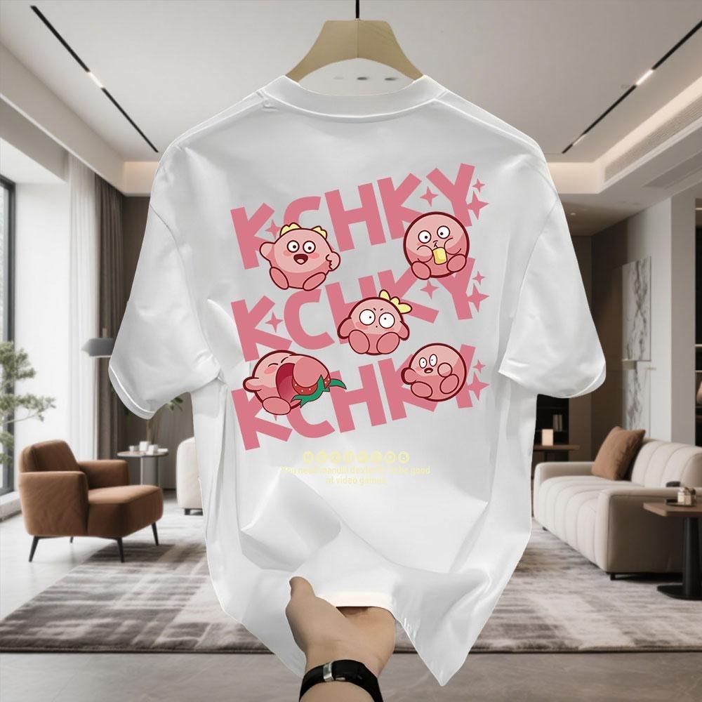 Kaos Lengan Pendek Ukuran Besar Motif Huruf Personal 100% Pink Desain Longgar Atasan Leher Bulat Unisex