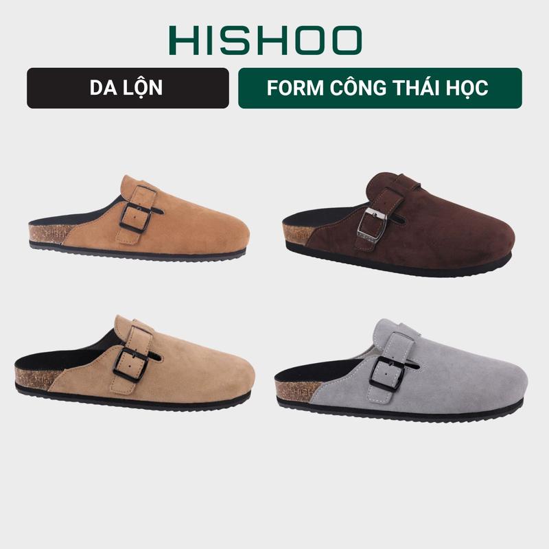  Dép đế trấu sục Boston nam nữ unisex quai ngang da lộn  Xám  Kem Bò  đi học công sở bigsize chính hãng Hishoo VNXK  R109 