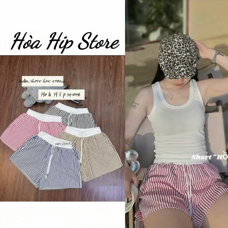 { DEAL MỞ BÁN - COMBO 2 QUẦN} Quần Short Đùi Nữ Họa Tiết Kẻ Sọc Bassic Lưng Chun Chất Đũi Xốp Phối cạp trắng Mềm Mịn ,Mát Q16