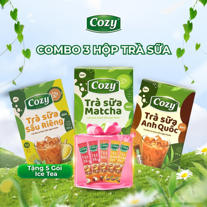 [COMBO 3 HỘP] Trà Sữa Hòa Tan 3in1 Cozy - Tiện Lợi (10 gói x 17gr) Vị Trà sữa Sầu Riêng, Anh Quốc, Matcha Thơm Ngon Giải Khát