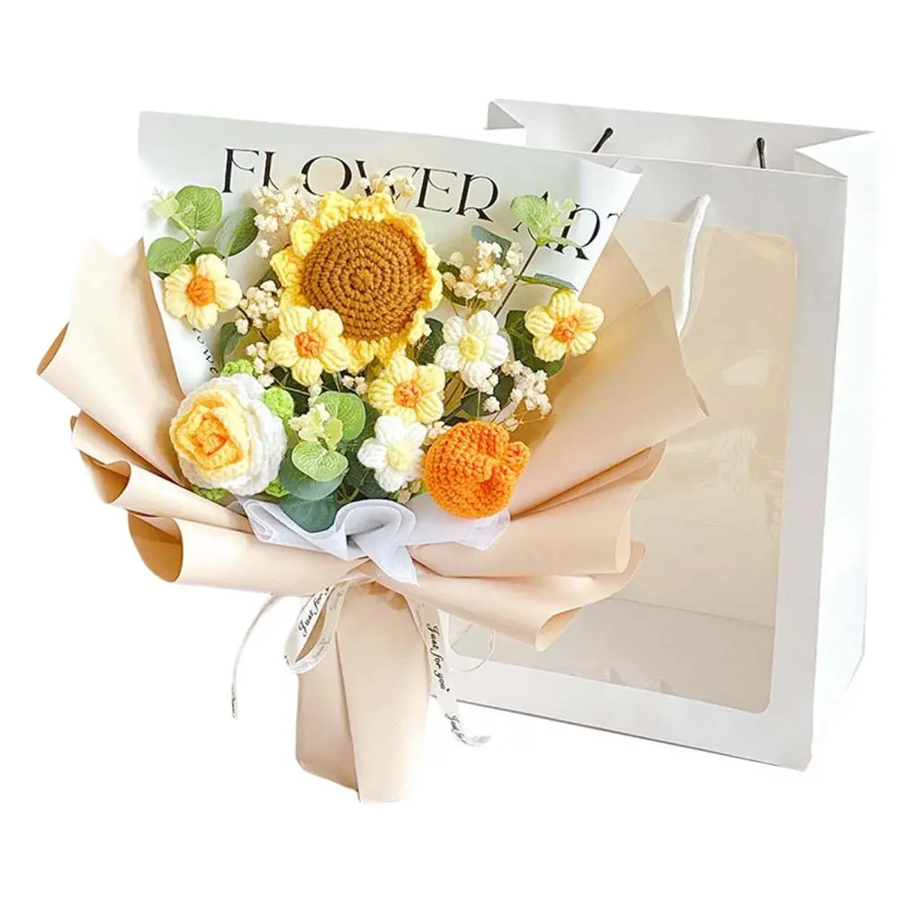 Completed Crochet Flowers Bouquet Elegant Wedding Gift Artificial Flowers