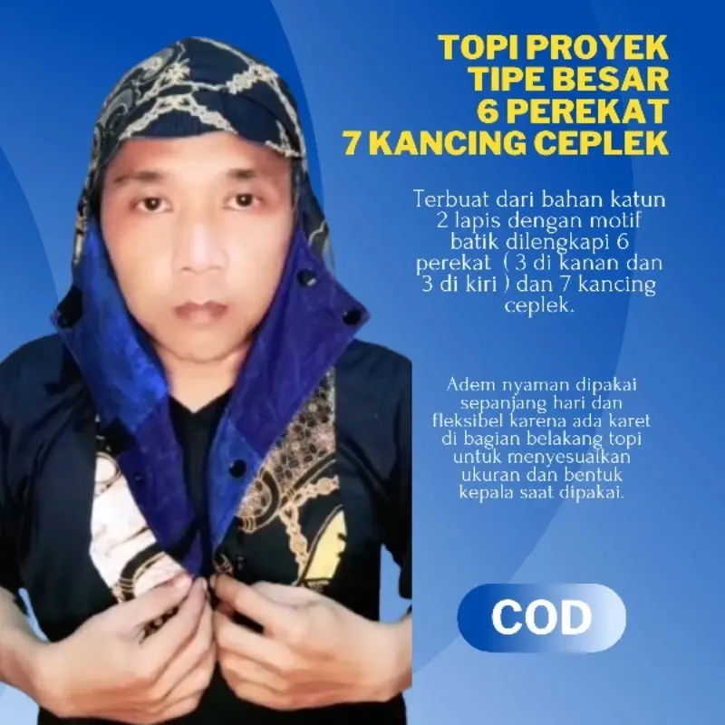 Topi Kerpus Proyek Mancing Jepang Las Sebo Anti Panas Matahari Tipe Besar 7 Kancing Ceplek 6 Perekat Bahan Katun 2 Lapis Adem Nyaman Motif Batik Bolak Balik 1