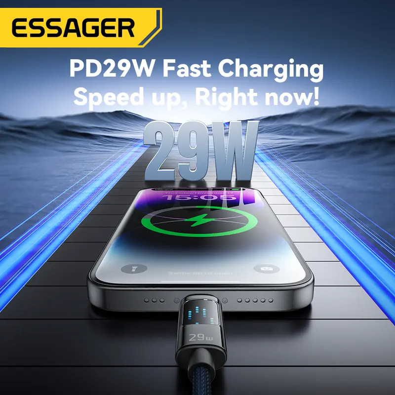 Essager PD29W Type C to Lightning LED Display Cable Fast Charge For iPhone14/13/12/11/8 Pro Max XS PD Fast Charging Type-C To Lightning 29W Cord For IOS Phone Tablet iPad AirPods iPod LED Display Wire 2