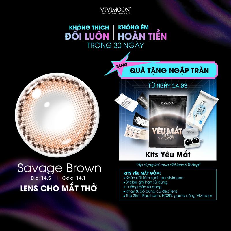 [NEW COLLECTION 14.5] Kính áp tròng VIVIMOON EYECONIC lens cận cho mắt thở màu nâu baby Savage Brown, giãn tròng to 14.5mm, lens 06 tháng ( Giá 1 đôi )