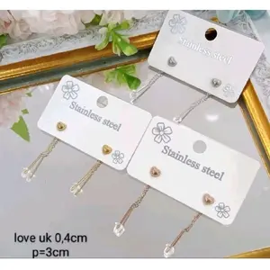 Anting Titanium Wanita Panjang 3cm Motif Love Minimalis Earrings