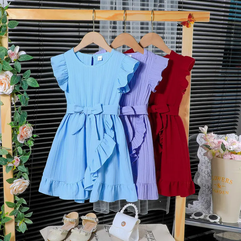 Váy Công Chúa, Không Tay, Nút Sau, Xếp Nhún, Dành Cho Bé 4-7 Tuổi, Thích Hợp Cho Bé Gái, Ootd 0