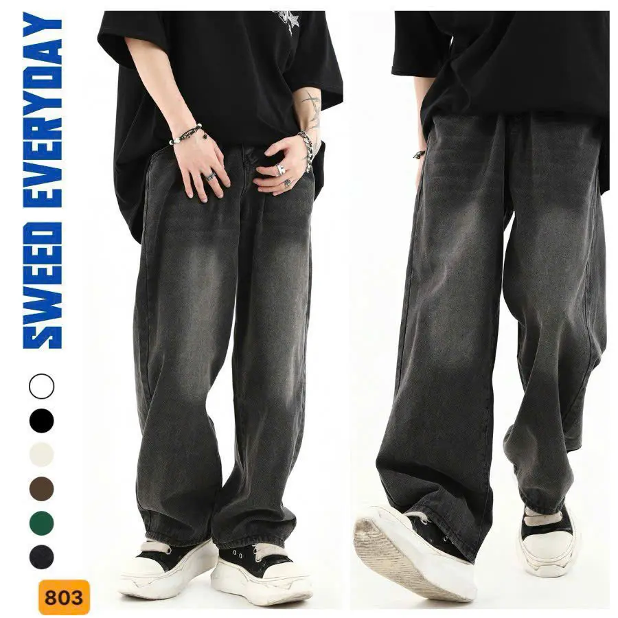 Quần baggy jean nam ống rộng đen loang cao cấp - Diễm Nhi Store88 Ms802 Menswear