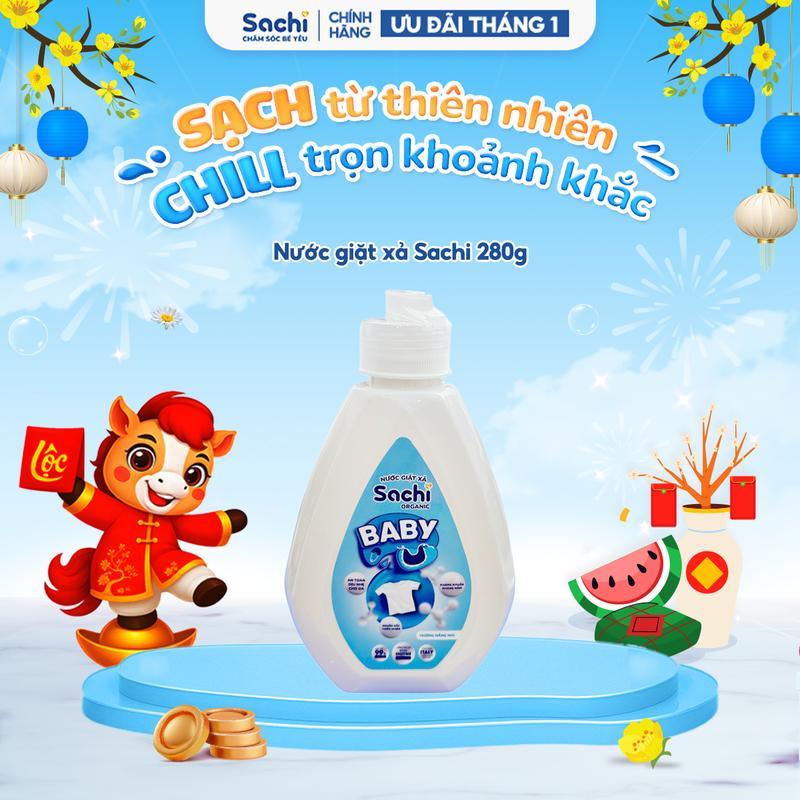  Nước Giặt Xả Sachi Organic Chai 280g Hương Thơm Dịu Nhẹ Giúp Làm Sạch Vết Bẩn Làm Mềm và Giữ Bền Màu Vải 