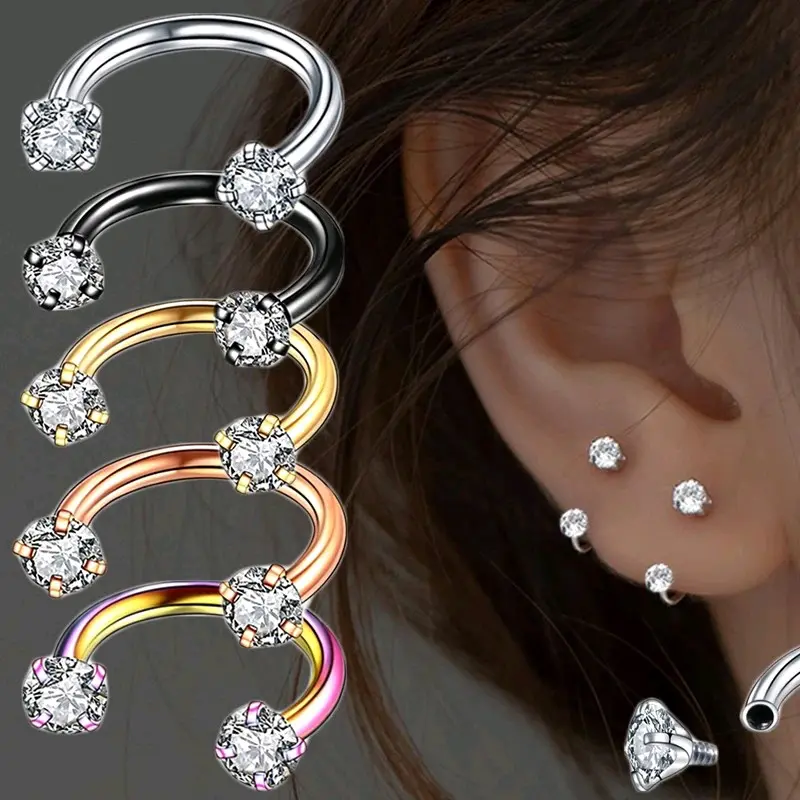 Stainless steel C shaped Lip Ring Nose Septum Ribg Simple Cubic Zircon Body Piercing Jewelry