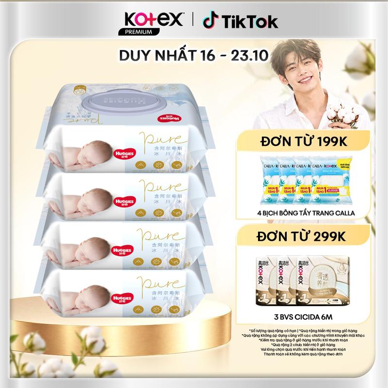 Combo 4 gói khăn giấy ướt HUGGIES cao cấp lau sạch dịu nhẹ, tinh khiết 72 miếng/ 80 miếng