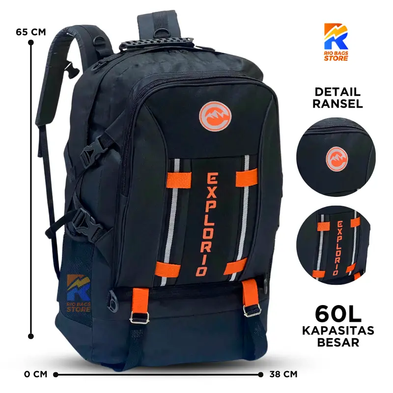 EXPLORIO - Tas Ransel Pria Jumbo Backpack 60L / Tas Ransel Carrier Unisex Pulang Kampung 3