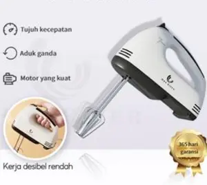Mixer/Hand Mixer HRDDQ01WT- Putih Alat Pengocok Telor Pengaduk Adonan dengan 7 Kecepatan Otomatis Garansi Resmi 1 Tahun Peralatan
