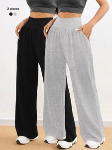 Pantalones deportivos de pierna ancha con bolsillos para mujer, pantalones informales, cómodos y transpirables para yoga, gimnasio, entrenamiento y para correr, ropa deportiva de mujer para todas las temporadas